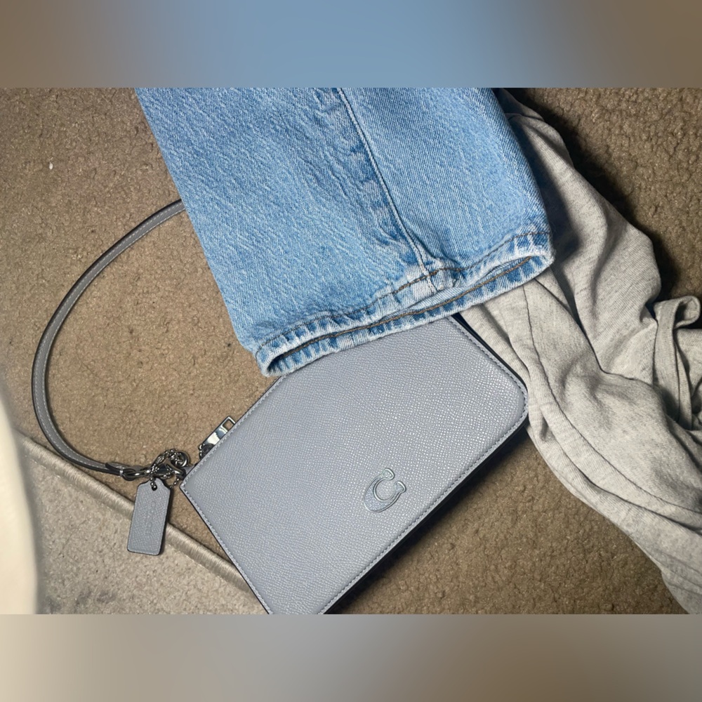 Coach 🩶🩵 mini Grey Blue Signature Canvas Pouch bag wristlet purse NWOT - Picture 4 of 15